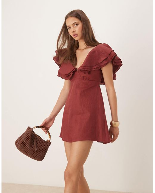 Vrg Grl Natural Party Nights Frill Detail Linen Mini Dress