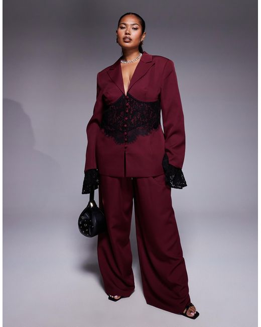 Curve - pantalon large habillé d'ensemble - cerise foncé ASOS en coloris Purple
