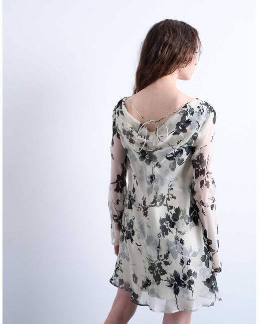 TOPSHOP White Long Sleeve Cowl Neck Mini Tea Dress