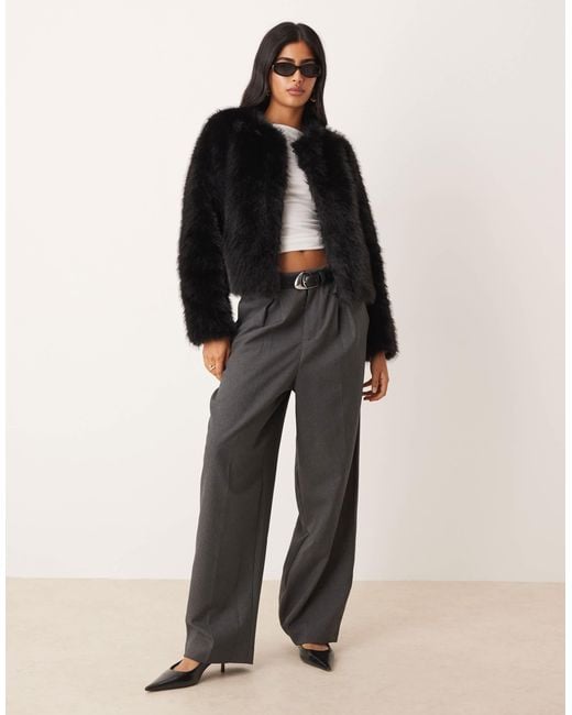 Threadbare Black Faux Fur Collarless Jacket