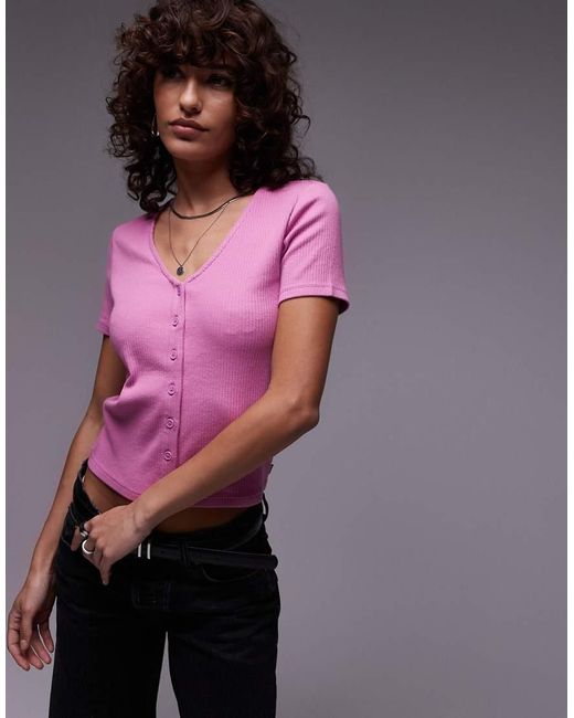 Levi's Purple Ribbed Button Up Crop Top