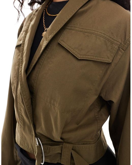 & Other Stories Brown Shawl Collar Jacket With Tab Waist Detail And Elasticated Back Waist