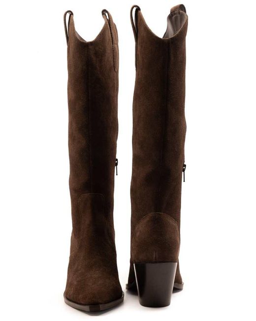 OFF THE HOOK Brown Austin Suede Pointed-Toe Knee-High Western Boots