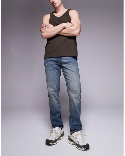 River Island Blue Slim Fit Distressed Jeans for men