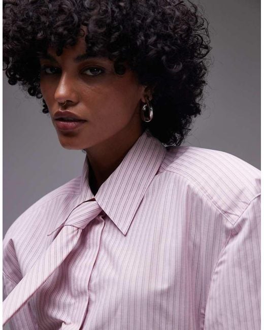 ASOS Gray Shoulder Pad Short Sleeve Shirt With Tie