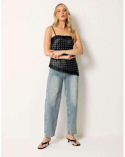 Long Tall Sally Blue Polka Dot Asymmetric Lace Cami Top