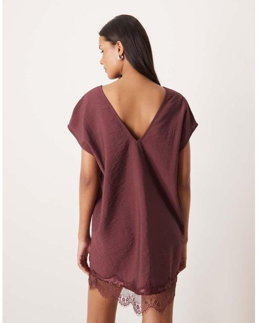 ASOS Red V Neck Shift Lace Crinkle Satin Mini Dress