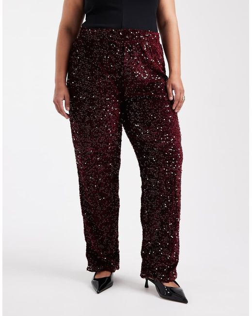 Pieces Plus Black Pieces Curve Wide Leg Velour Sequin Trousers