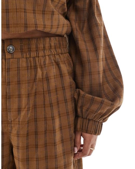 ASOS Brown Curve Textured Barrel Leg Pull On Trousers Co-ord With Seam Detail