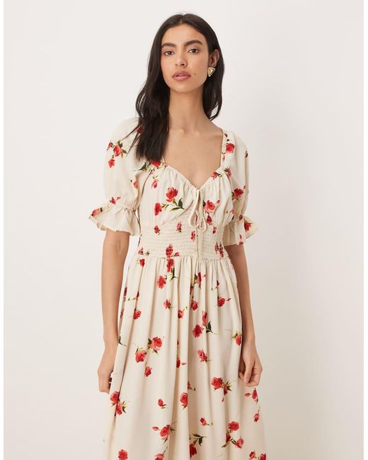 Wednesday's Girl Natural Short Sleeve Floaty Midaxi Dress