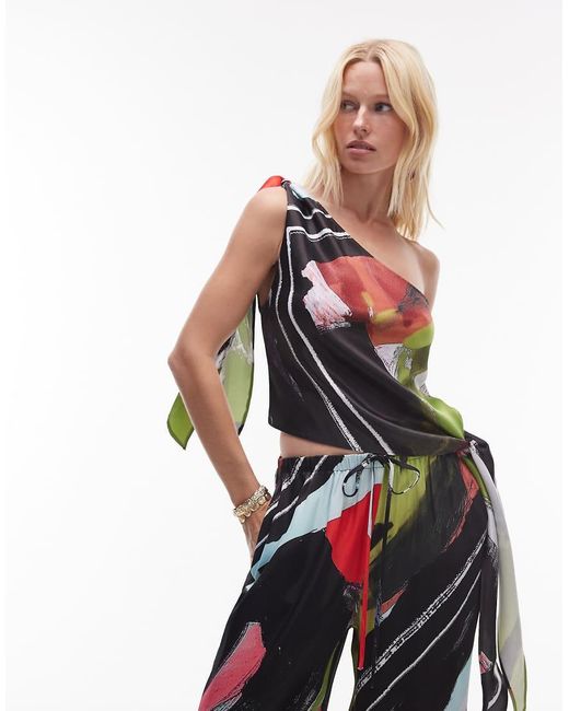 TOPSHOP Mini Jurk Van Satijn Met Blote Schouder En Strik Opzij in het White