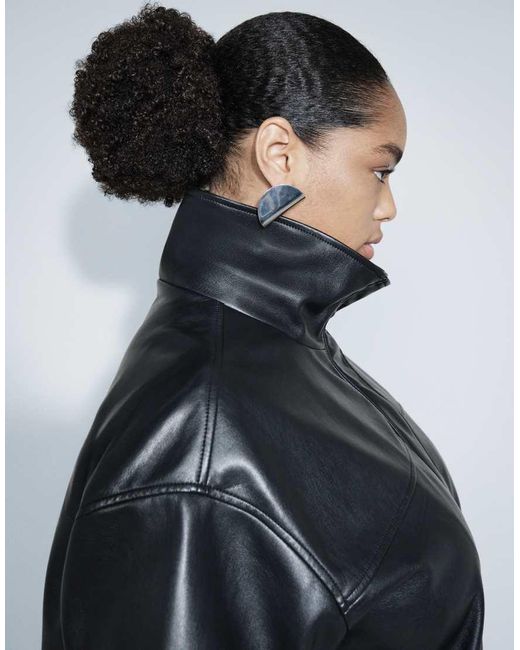 ASOS Black Asos Design Curve Clean Leather Look Funnel Track Bomber Jacket