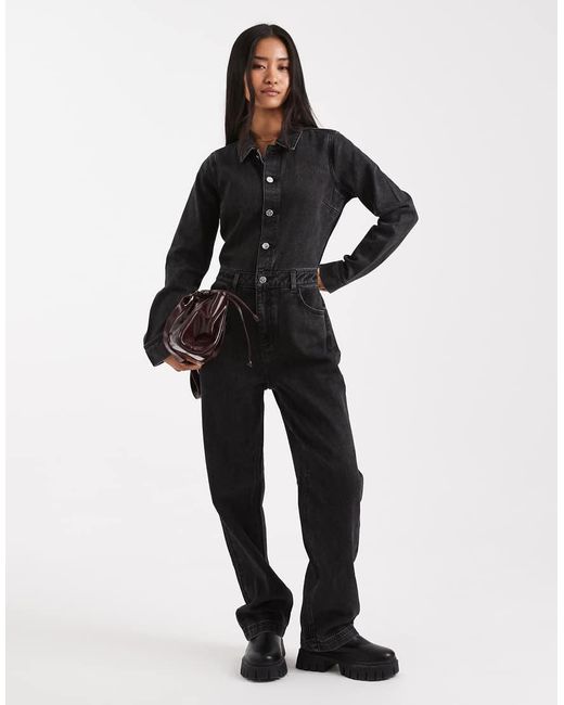 Miss Selfridge Black Denim Boilersuit