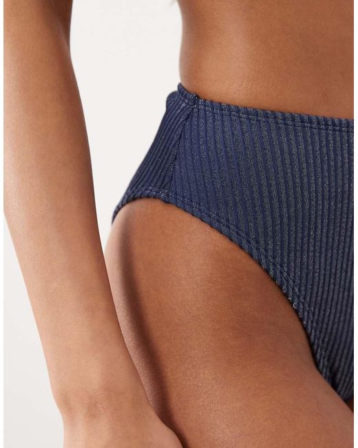 ASOS Blue Riddy Azores Glitter Rib High Waist High Leg Bikini Bottom