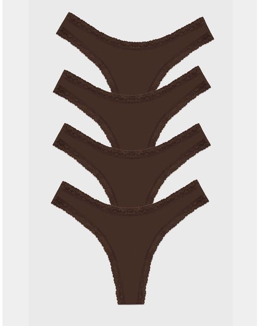 Stripe & Stare Brown Thong Four Pack