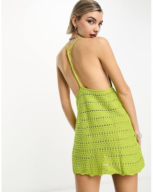 Collusion Green Crochet Mini Beach Dress