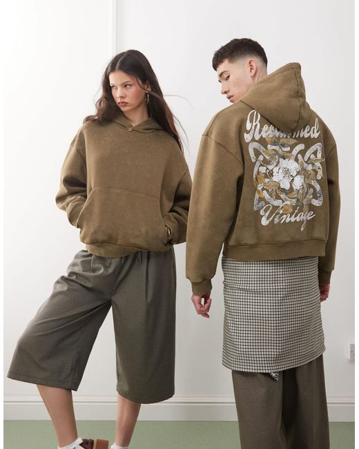 Sweat à capuche unisexe coupe carrée avec imprimé au dos - kaki Reclaimed (vintage) en coloris Multicolor