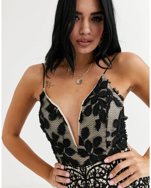 love triangle plunge front 3d applique cami midi dress in white