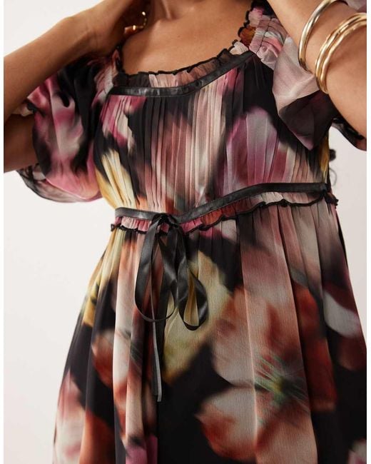 Miss Selfridge Red Chiffon Ribbon Milkmaid Playsuit