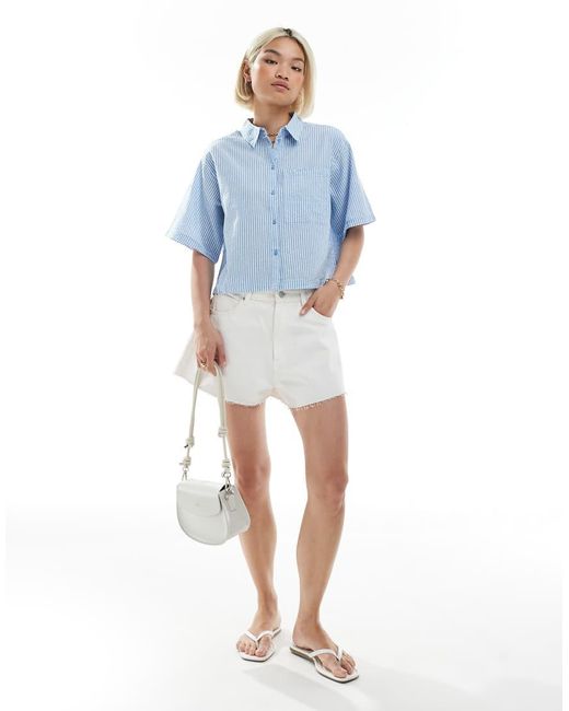 JJXX Oversized Cropped Seersucker Overhemd in het Blue