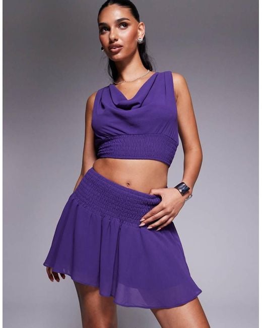Missy Empire Purple Chiffon Shirred Ruffle Mini Skirt Co-ord
