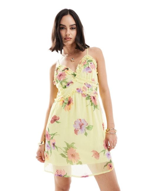 Petite - robe courte avec fines bretelles à volants - citron fleuri Vero Moda en coloris White