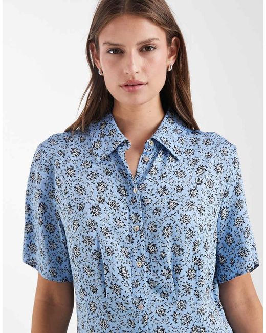 & Other Stories Blue Floral Print Shirt Midaxi Dress