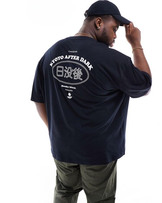 Camiseta negra extragrande con estampado ASOS de hombre de color Blue