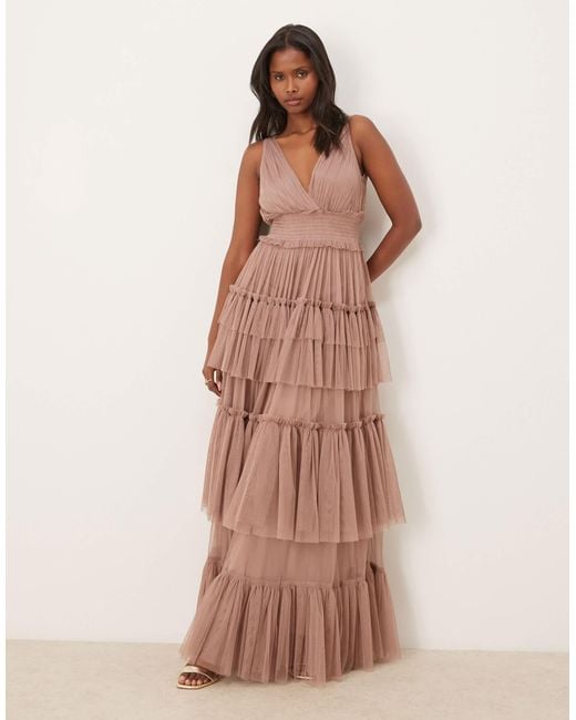 chinese dress ladies Mia Tulle Maxi Dress in Mocha main image 1