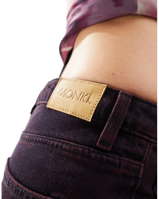 Monki Blue – naoki – locker geschnittene jeans mit dunklem stich und niedrigem bund