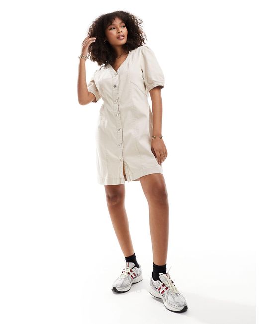 Vero Moda White Denim Button Through V Neck Mini Dress
