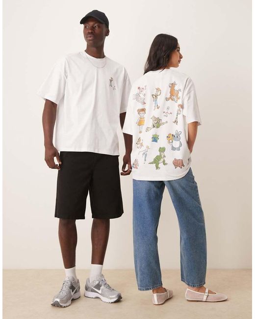 ASOS Uniseks Oversized T-Shirt Met Disney Pixar Toy Story Personage-Prints in het White