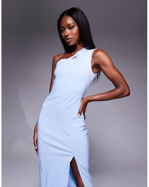 Vesper Bengaline One Shoulder Cutout Detail Side Split Maxi Dress in Blue |  Lyst
