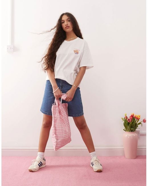 Miss Selfridge Pink Les Croissant Oversized Tee