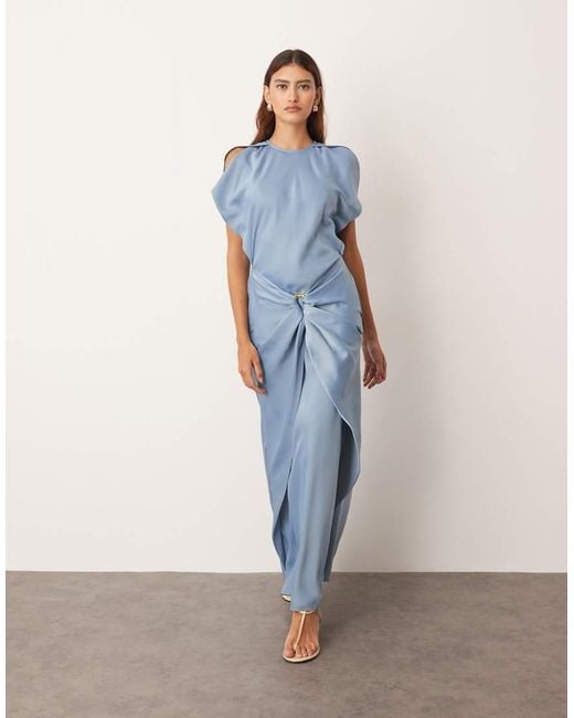 ARRANGE Blue Drape Split Sleeve Maxi Dress With Metal Trim