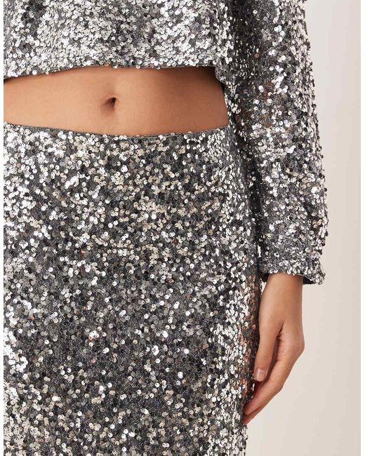 Vila Natural Sequin Midi Skirt Co-Ord