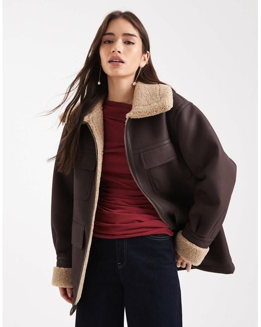 ASOS Brown Leather Look Mid Length Bonded Jacket