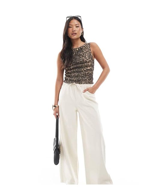 Only Petite White Wide Leg Tie Waist Jeans