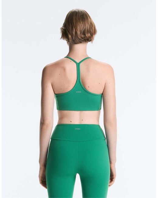 Oysho Green Light-support Piqué Sports Bra