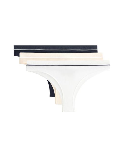 Oysho White 3 Rib Cotton Blend Brazilian Briefs