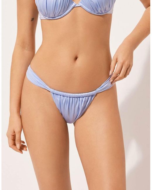 Calzedonia Blue Calzendonia Brazilian Bikini Bottoms Shiny Satin