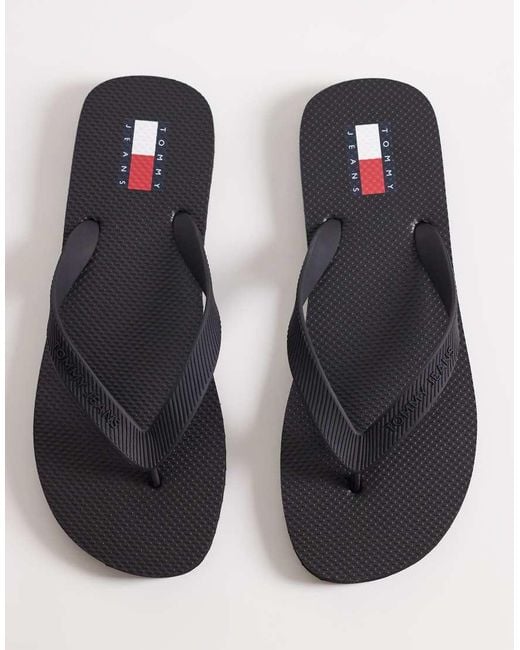 Tommy Hilfiger Black Flip Flops With Logo for men