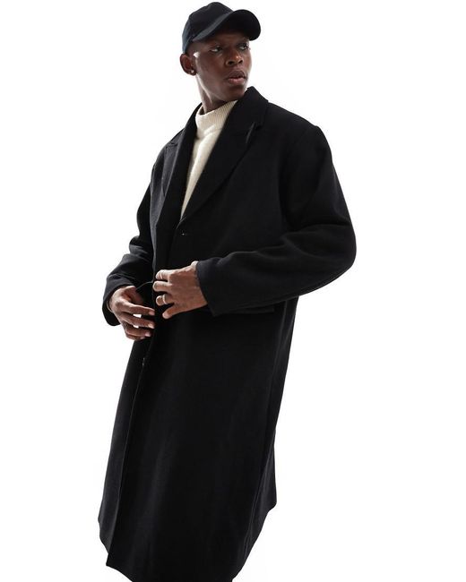 Weekday Black Pavo Wool Blend Long Coat for men