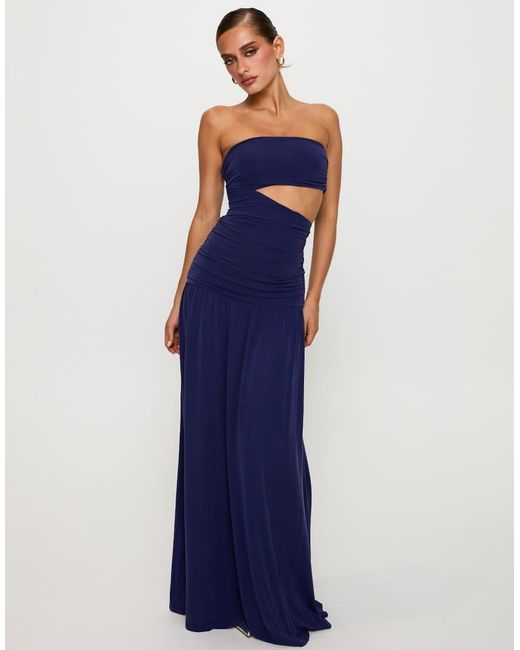 Princess Polly Blue Grandeaur Bandeau Cut Out Drop Waist Maxi Dress