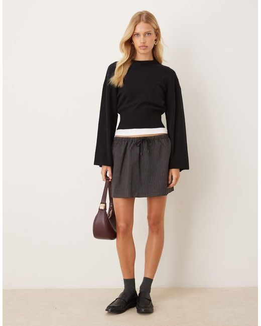 Gina Tricot Black Crew Neck Wide Sleeve Fitted Knitted Jumper