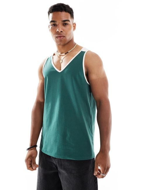 ASOS Green Vest With Contrast White Binding for men