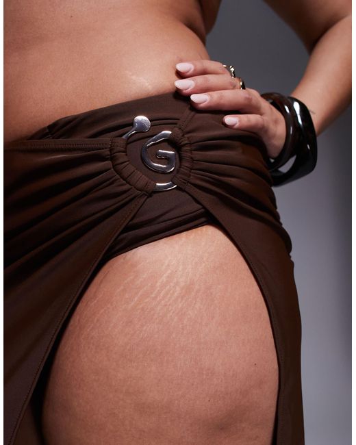 Moda Minx Brown Curve Wrap Maxi Skirt