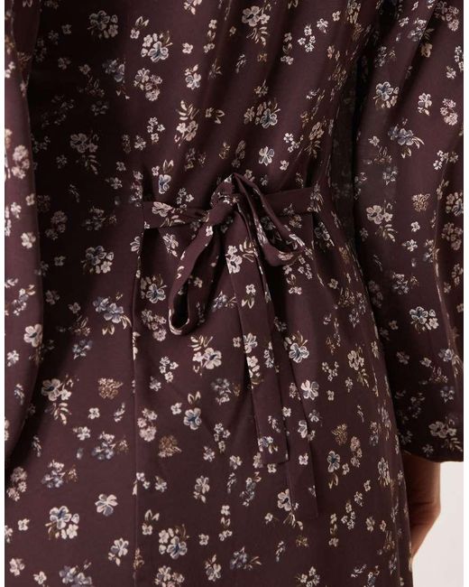 Glamorous Brown Long Sleeve Mini Tea Dress With Tie Front
