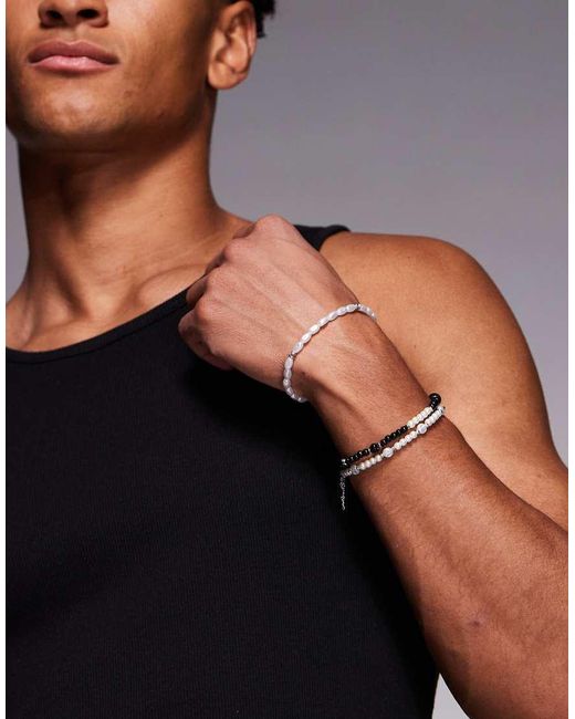 Confezione Da 3 Bracciali Con Perle Sintetiche Color Panna di ASOS in White da Uomo