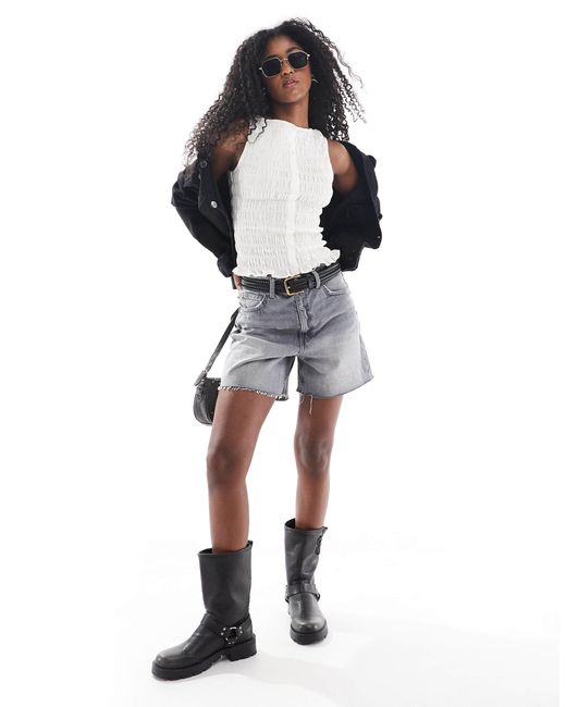 ASOS White Shirred Bodice Button Up Cami Top